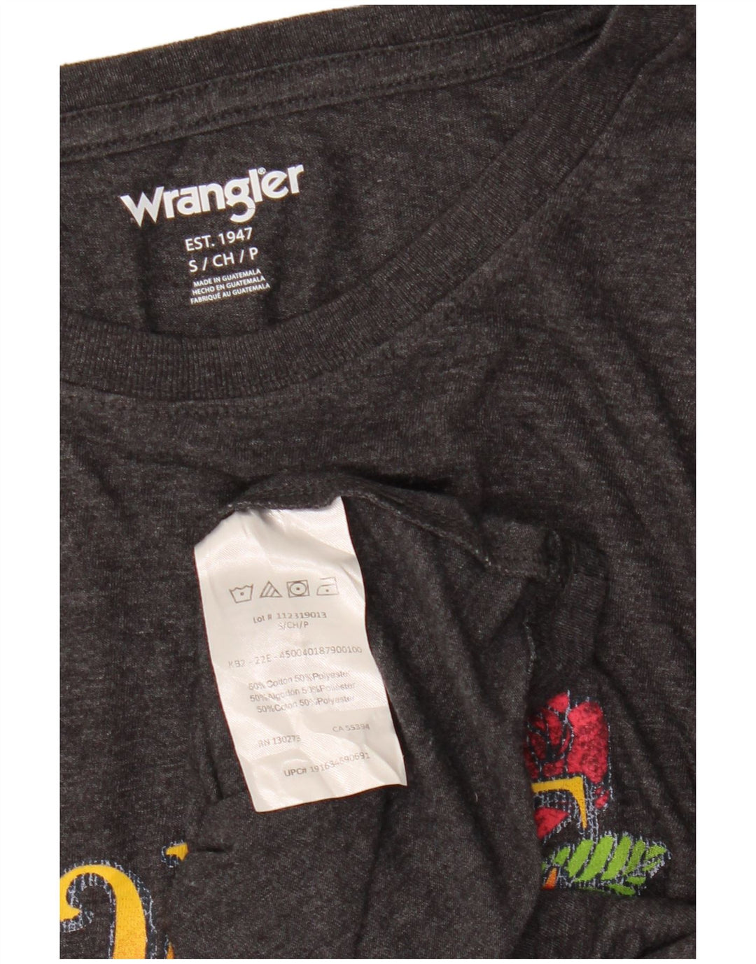 WRANGLER Top corto con gráfico para mujer, manga larga, UK 10, pequeño, gris, floral