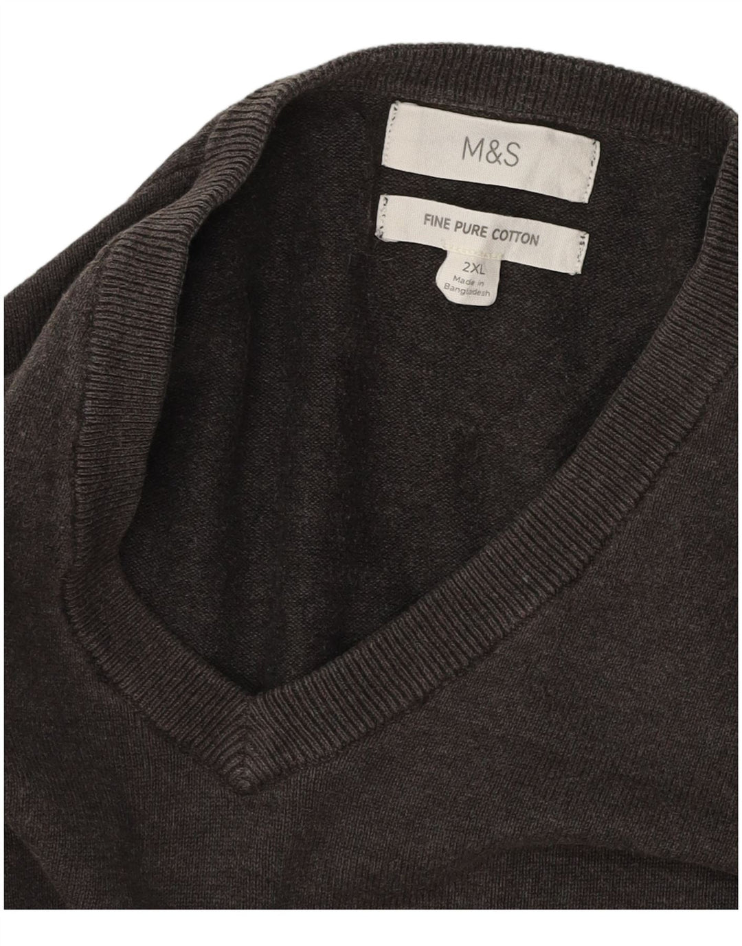 MARKS & SPENCER Jersey con cuello en V para hombre 2XL Algodón gris