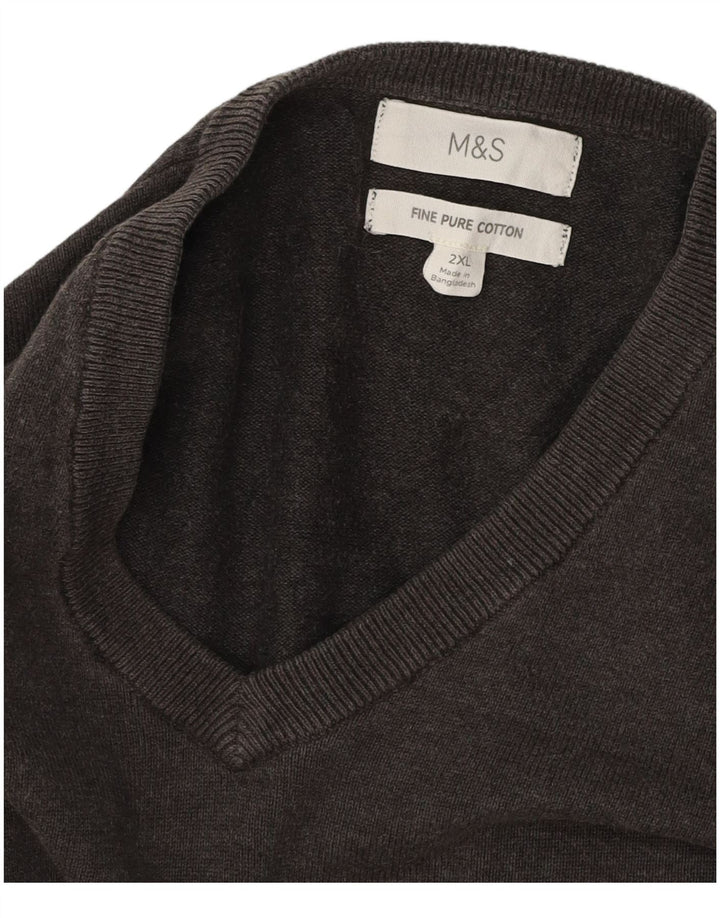 MARKS & SPENCER Jersey con cuello en V para hombre 2XL Algodón gris