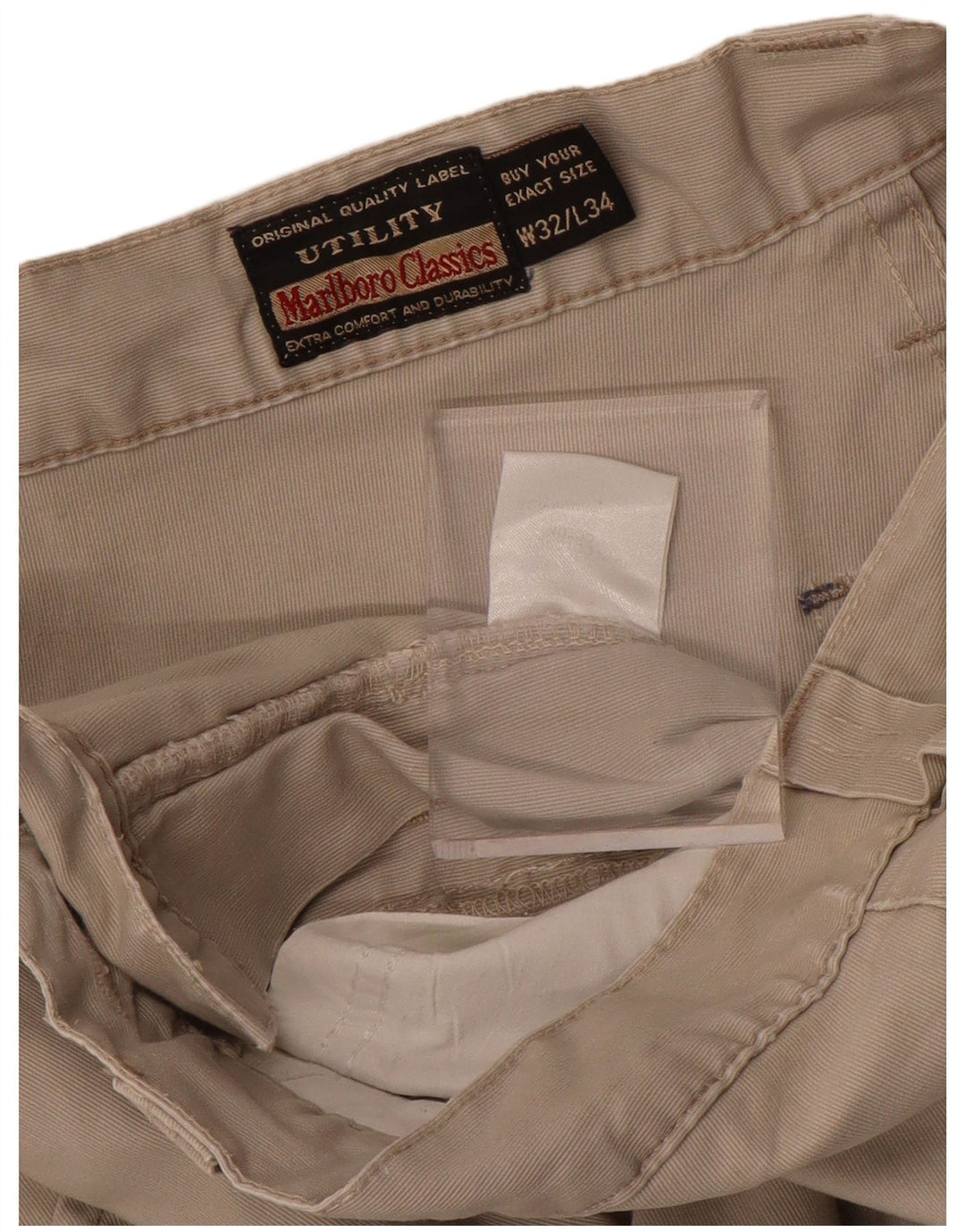 MARLBORO CLASSICS Pantalones casuales rectos para hombre W32 L34 Algodón beige