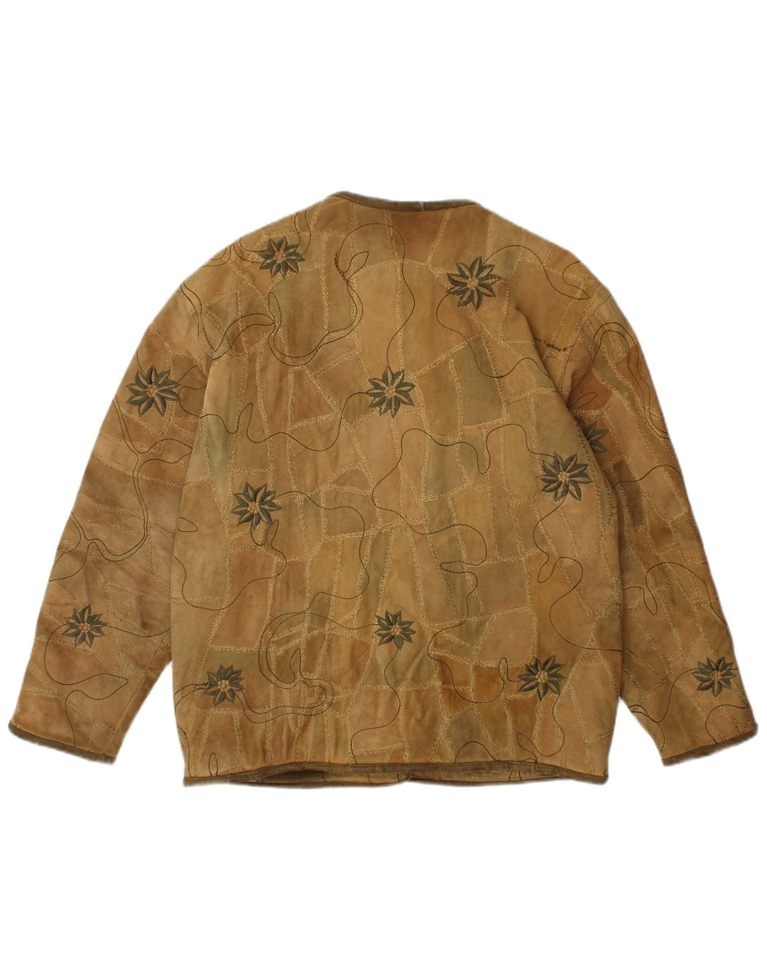 Vintage mujer 5 botones ante Blazer chaqueta EU 40 marrón medio floral