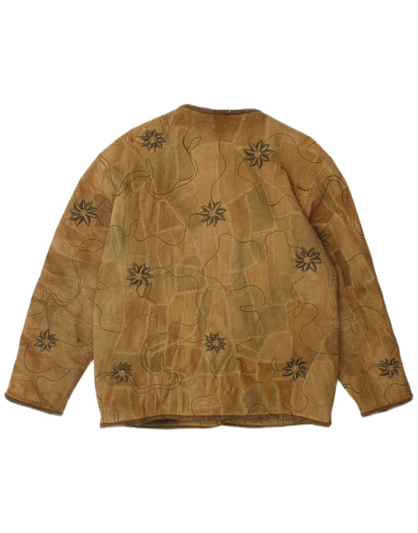 Vintage mujer 5 botones ante Blazer chaqueta EU 40 marrón medio floral