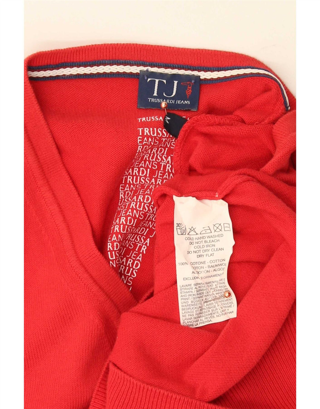 Jersey Hombre Trussardi Jeans Cuello De Pico Algodón Rojo Medio