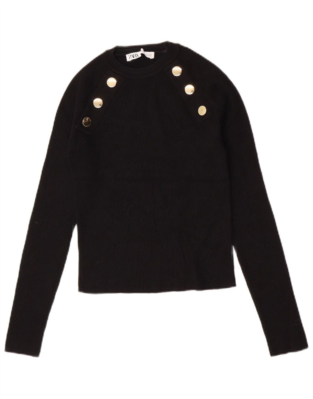 Zara Mujer Crop Top Manga Larga UK 42 Medium Negro