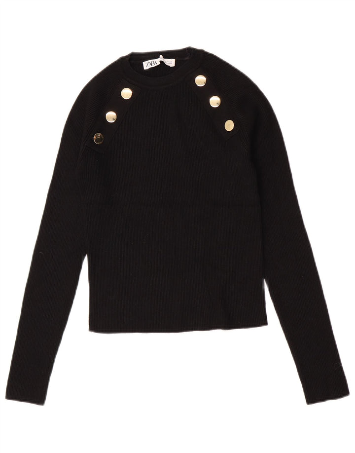Zara Mujer Crop Top Manga Larga UK 42 Medium Negro