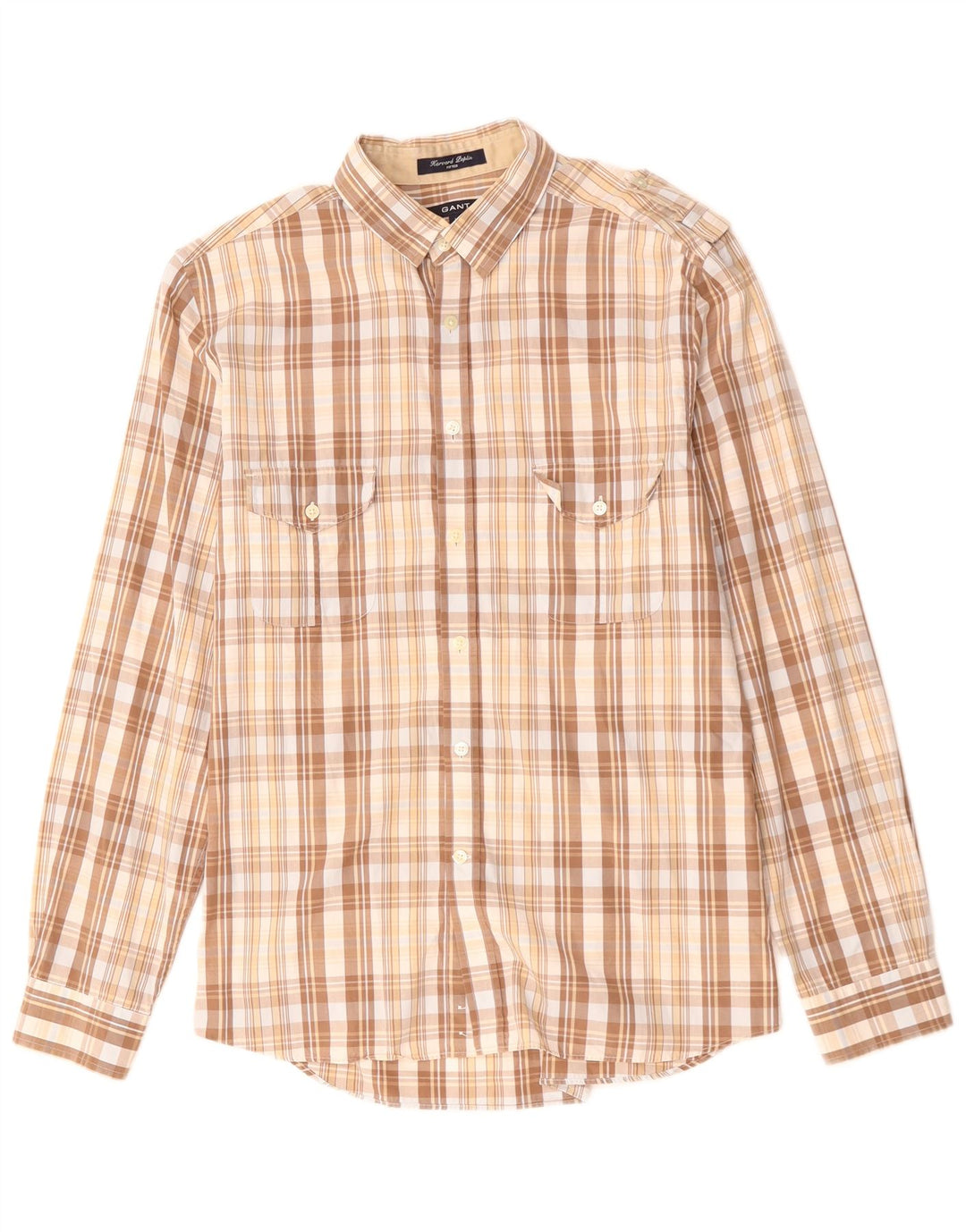 GANT Camisa militar entallada de algodón a cuadros beige grande para hombre