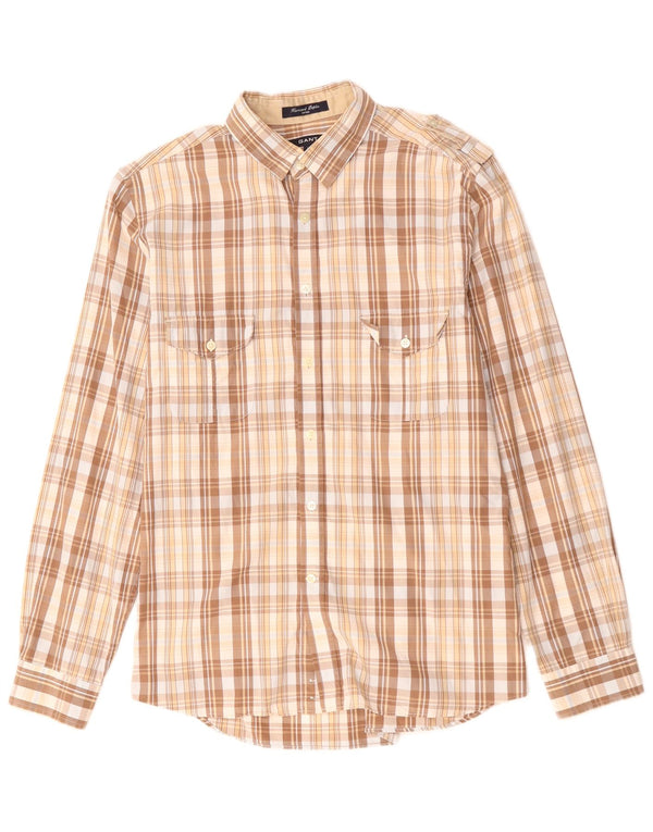 GANT Camisa militar entallada de algodón a cuadros beige grande para hombre