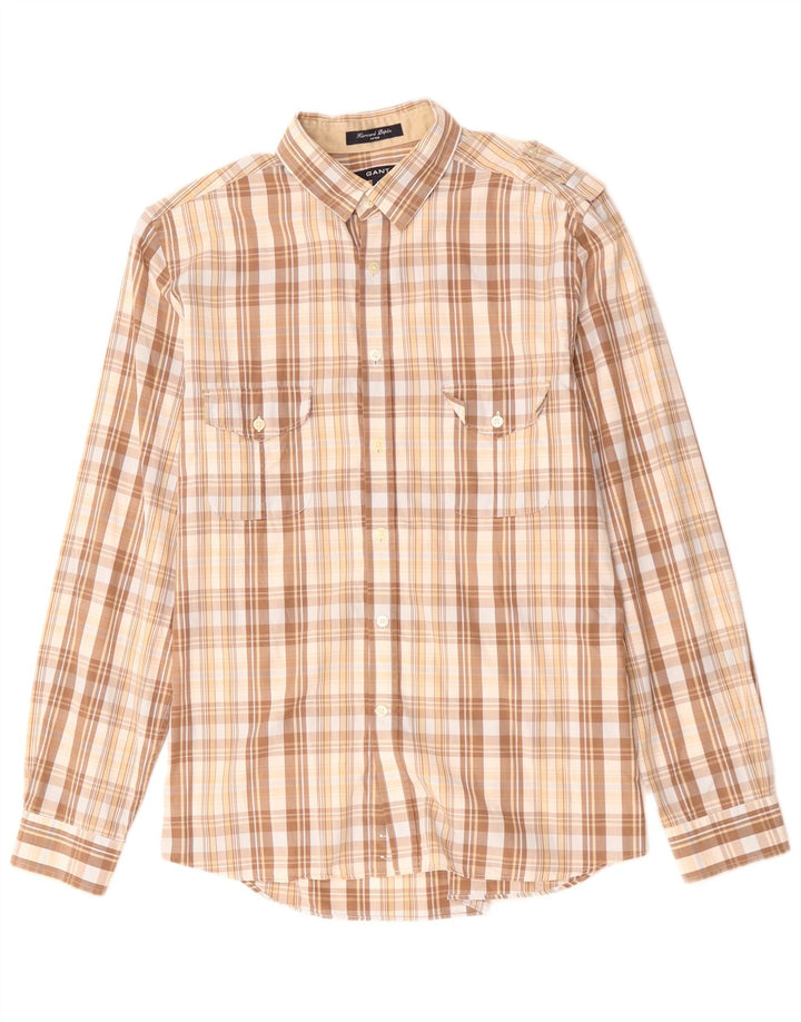 GANT Camisa militar entallada de algodón a cuadros beige grande para hombre