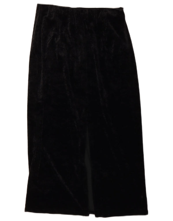 Vintage mujer cintura alta velour midi falda IT 46 grande W28 acetato negro
