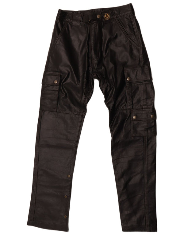 Belstaff Pantalones cargo de cuero para hombre Small W30 L29 Biker de cuero negro