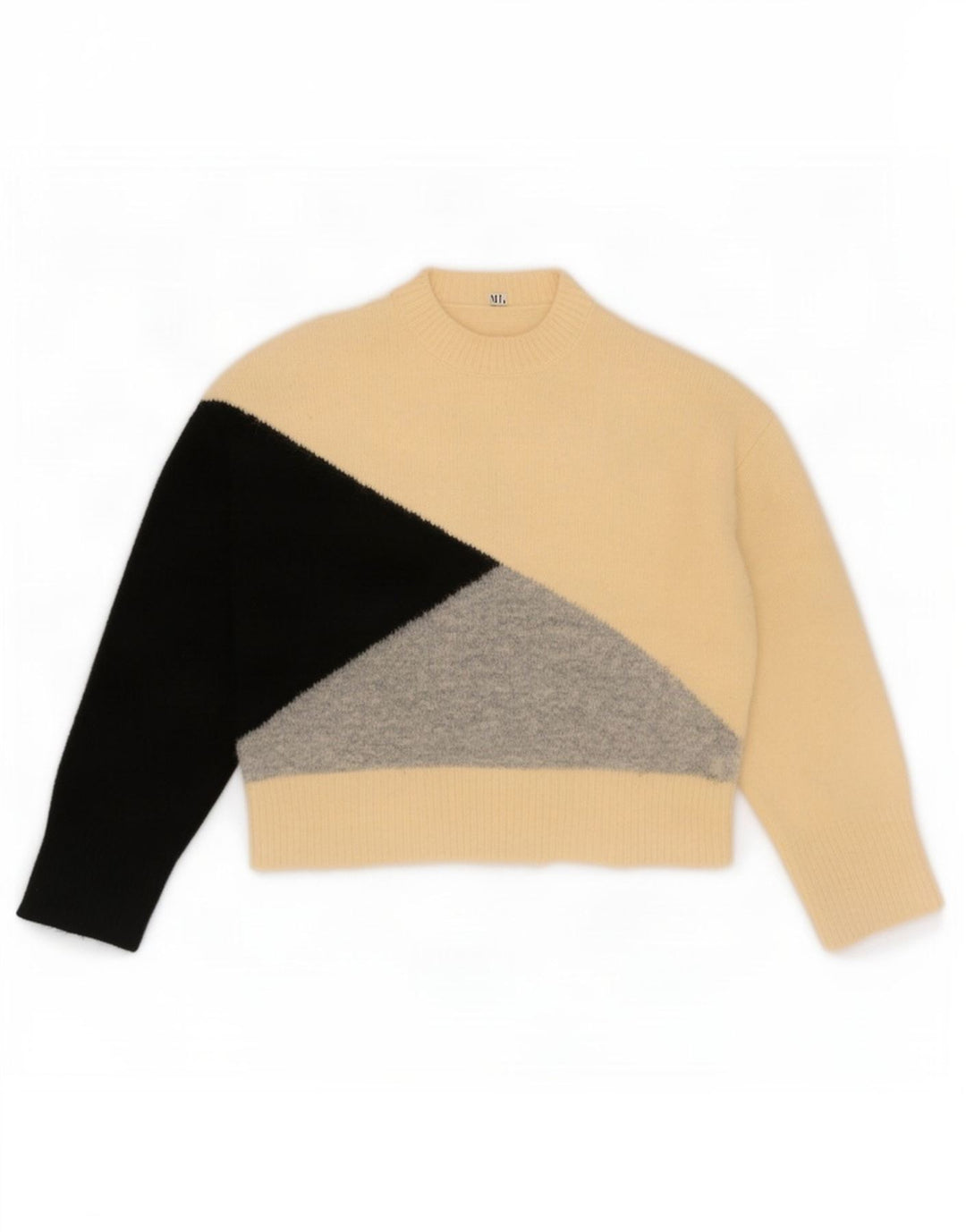 Zara Mujer Jersey De Cuello Alto Jersey UK 44 Medio Beige Colorblock