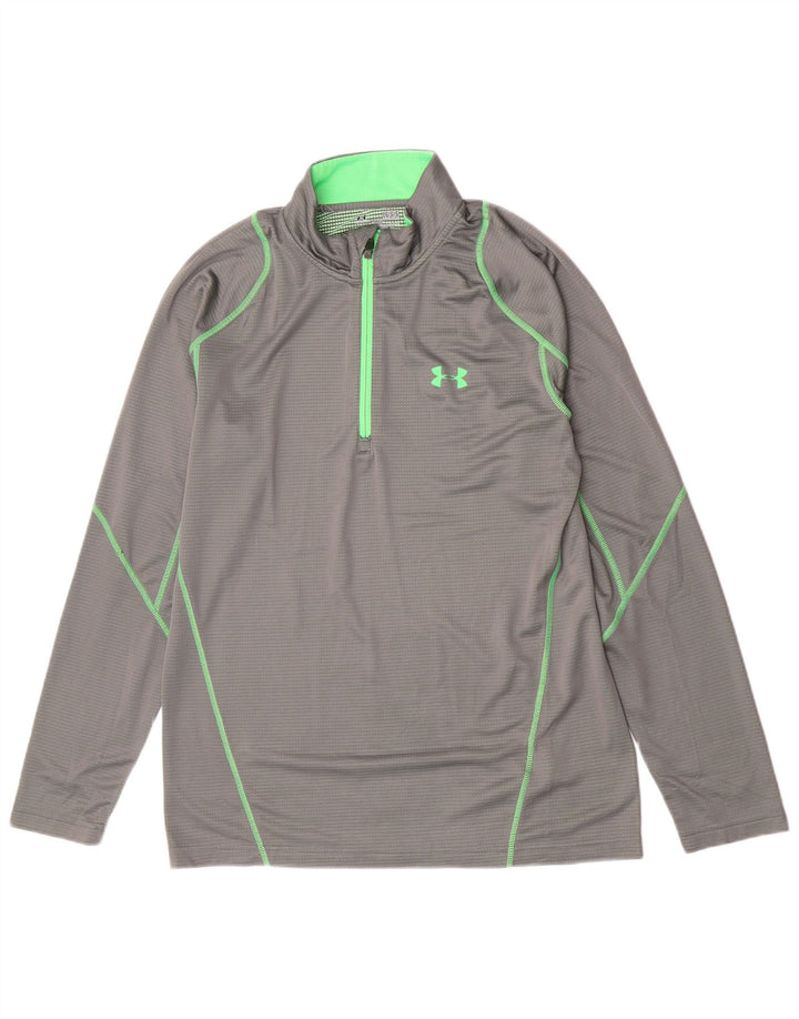 Under Armour Hombres Zip Neck Top Manga Larga Grande Gris Poliéster Deportes