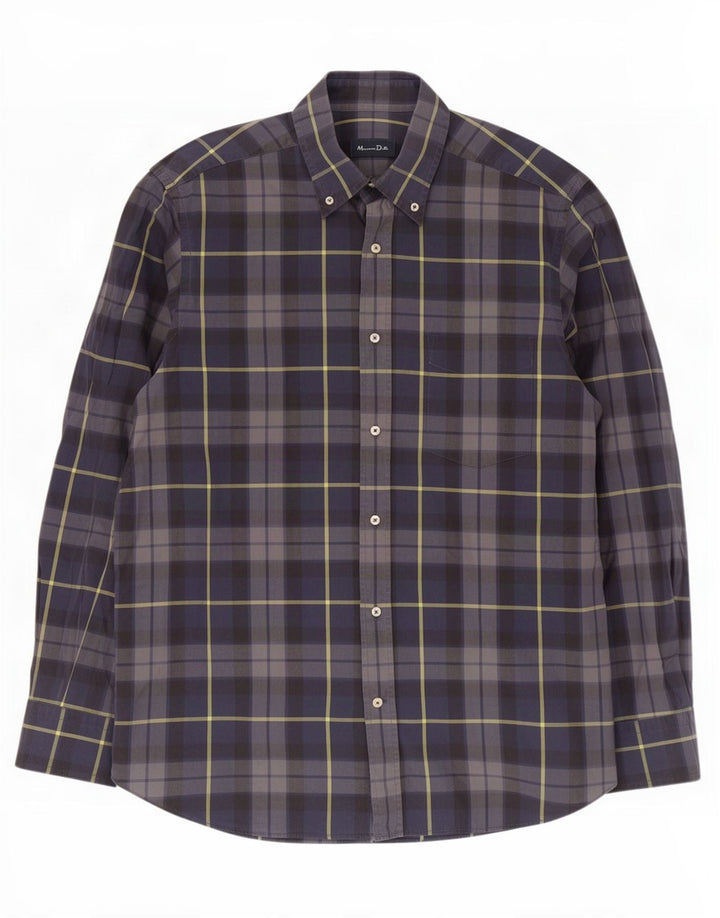 Camisa Massimo Dutti Hombre Large Cuadros Azul Marino Algodón