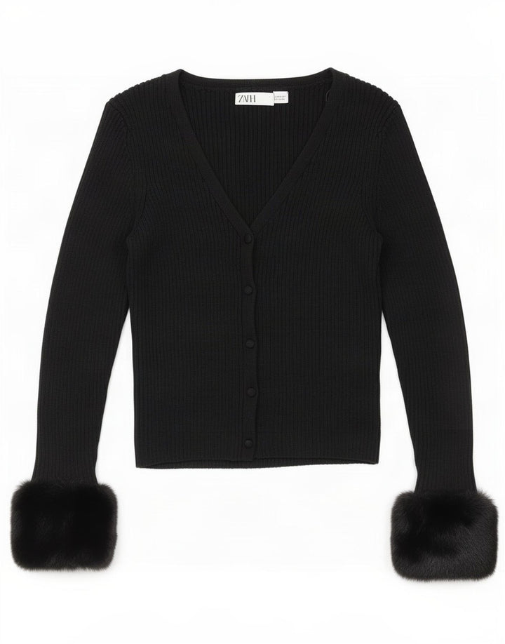 Zara Mujer Crop Cardigan Suéter UK 12 Mediano Negro