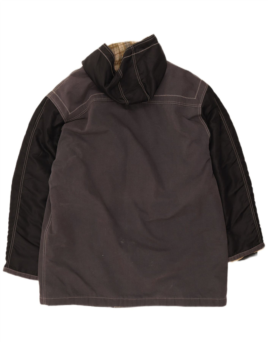 VINTAGE Abrigo de lona con capucha para hombre Reino Unido 42 XL Gris Colorblock Algodón