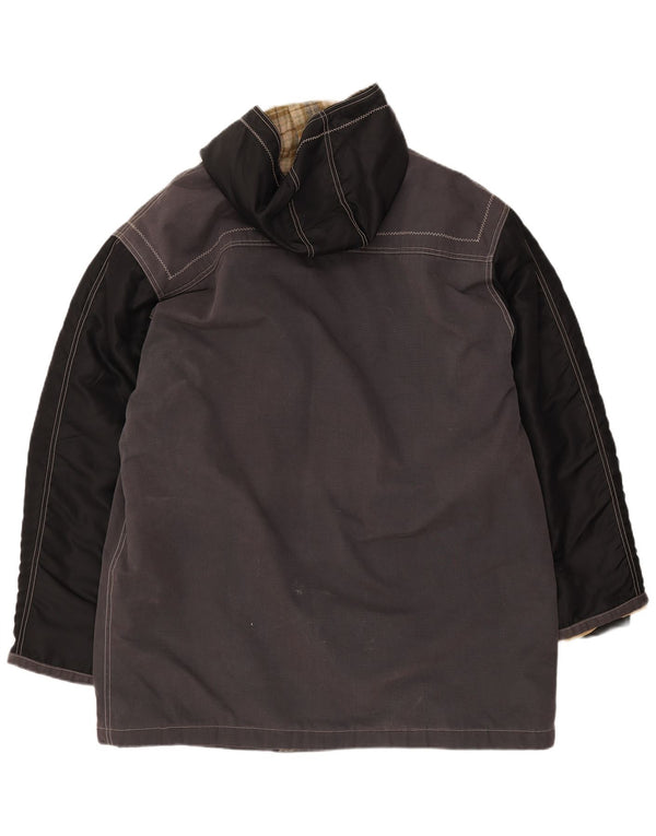 VINTAGE Abrigo de lona con capucha para hombre Reino Unido 42 XL Gris Colorblock Algodón