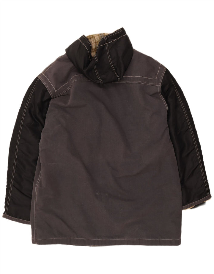 VINTAGE Abrigo de lona con capucha para hombre Reino Unido 42 XL Gris Colorblock Algodón
