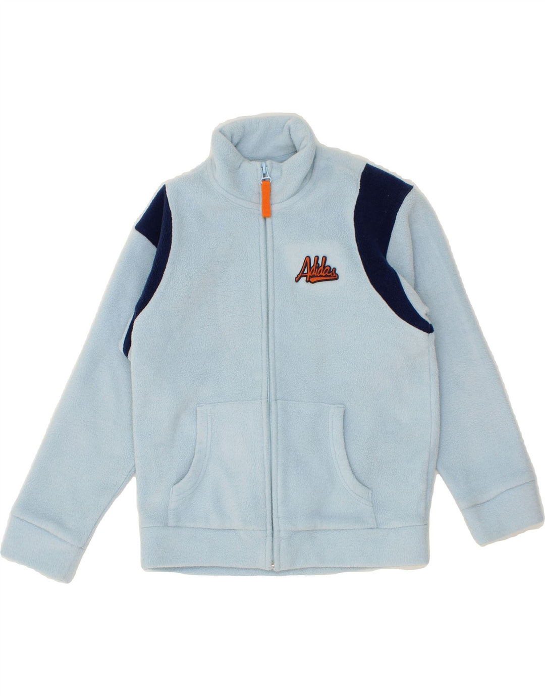 ADIDAS Boys Graphic Fleece Jacket 7-8 Years Blue Colourblock Polyester Vintage Adidas and Second-Hand Adidas from Messina Hembry 