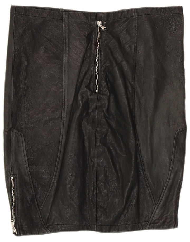 VINTAGE Falda de cuero para mujer Reino Unido 12 Medio W30 Cuero patchwork negro