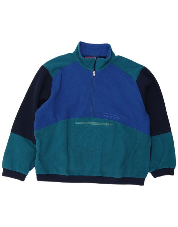 Vintage hombres zip cuello polar jersey 2XL azul colorblock
