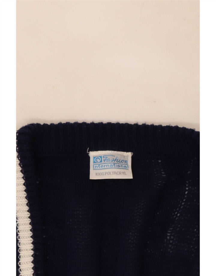 Vintage Mens Cardigan Suéter IT 48/50 Medio Azul Marino Rayas Poliéster
