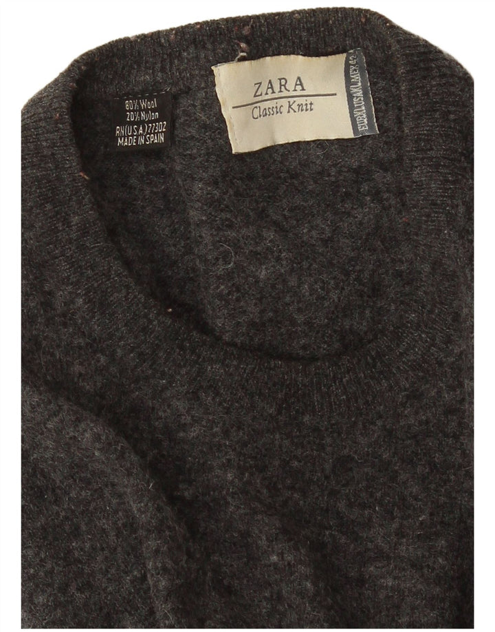 Zara Hombre Jersey Cuello Redondo Jersey XL Lana Moteada Gris