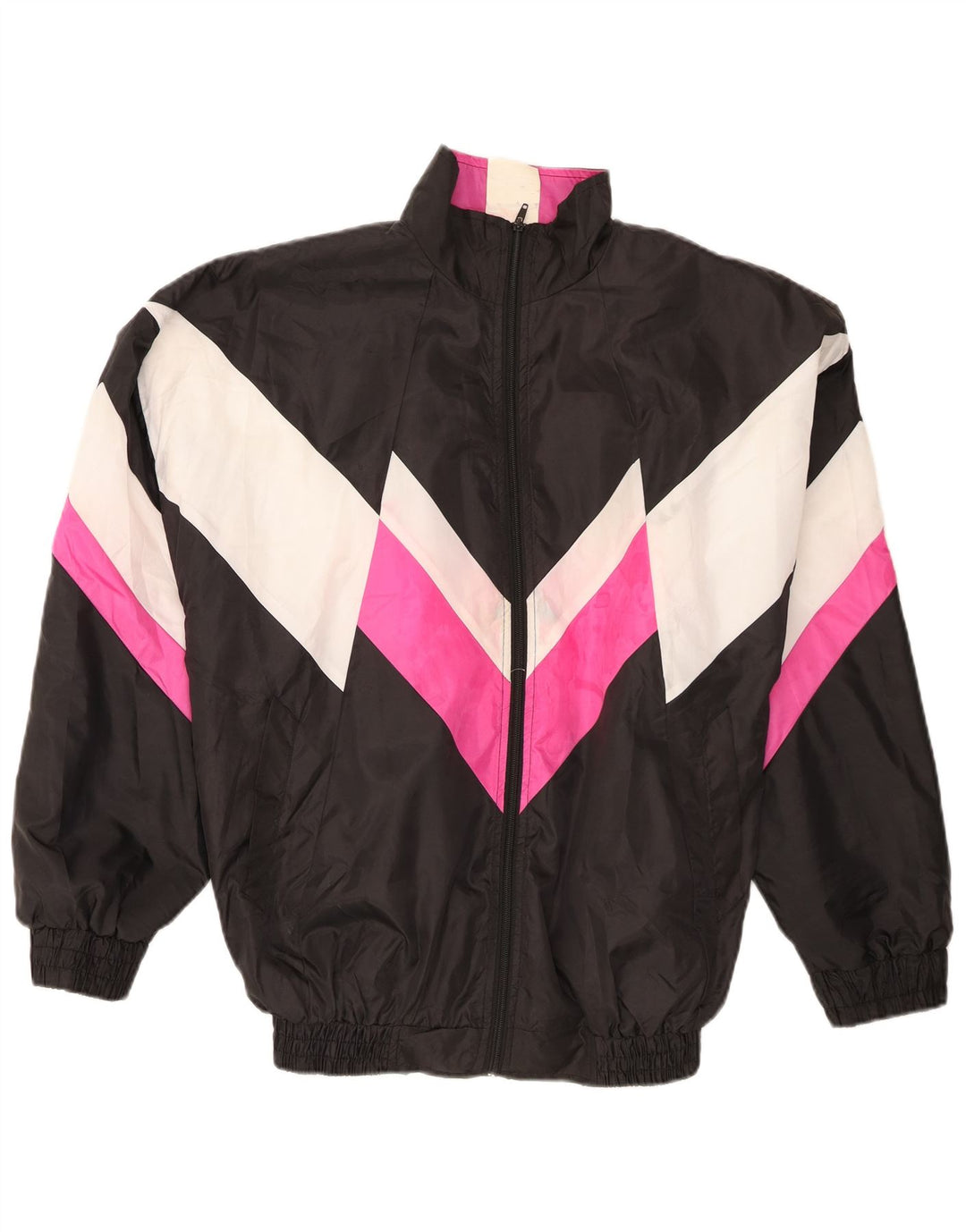 Vintage Hombre Chándal Top Chaqueta XL Negro Colorblock Poliéster