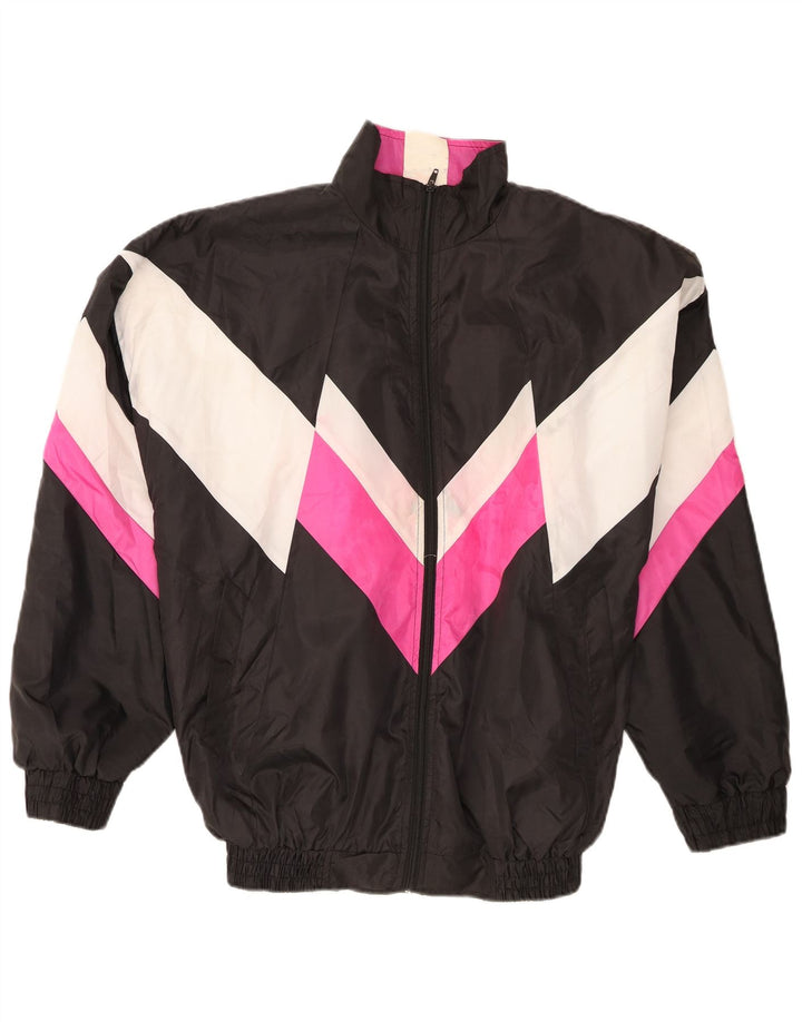 Vintage Hombre Chándal Top Chaqueta XL Negro Colorblock Poliéster