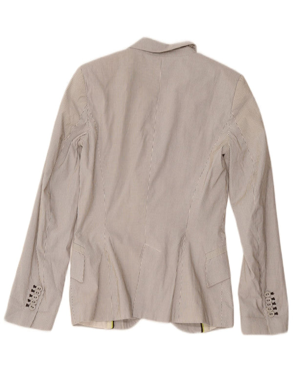 Zara Chaqueta tipo blazer con 1 botón para mujer UK 4 XS Poliéster a rayas blancas