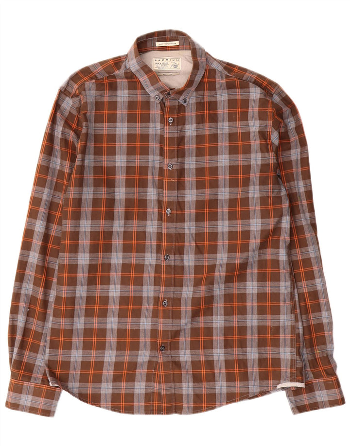 Jack & Jones Camisa a medida de algodón a cuadros marrón grande para hombre