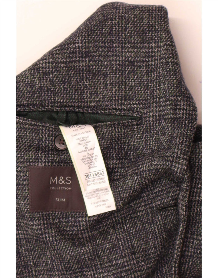 Marks & Spencer Chaqueta tipo blazer de 2 botones para hombre UK 36 Small Navy Blue Check