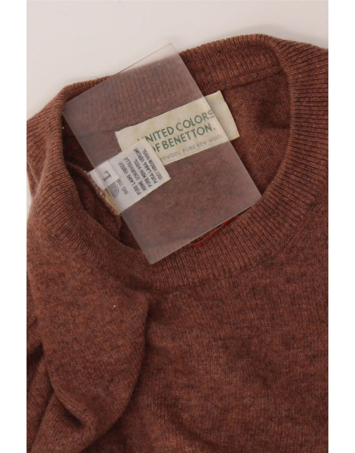 Benetton Jersey De Cuello Redondo Para Hombre Large Marrón Lana Nueva