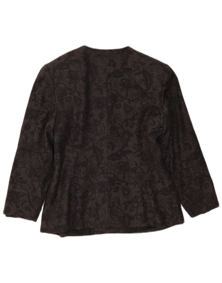 Vintage mujer 4 botones Blazer chaqueta IT 46 lana floral gris grande