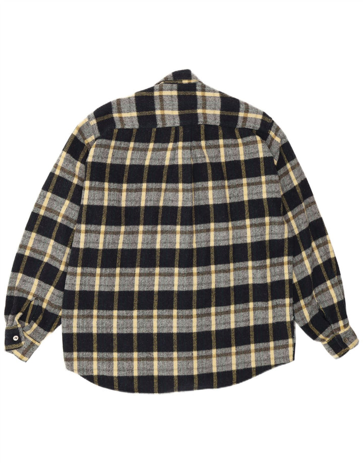 Camisa de franela vintage para hombre con cuadros negros grandes