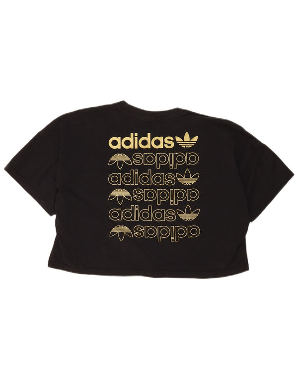 Adidas Camiseta corta de gran tamaño para mujer con gráfico UK 10 Small Black Cotton