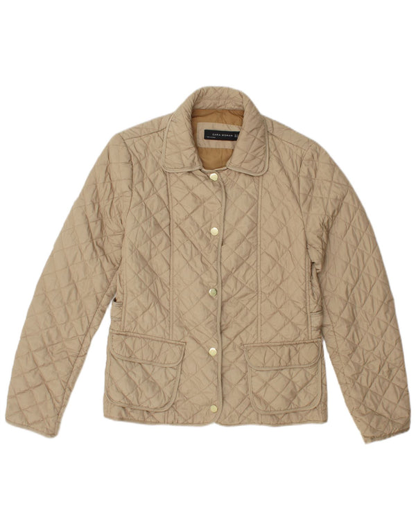 Zara Mujer Chaqueta Acolchada UK 42 Poliéster Beige Mediano