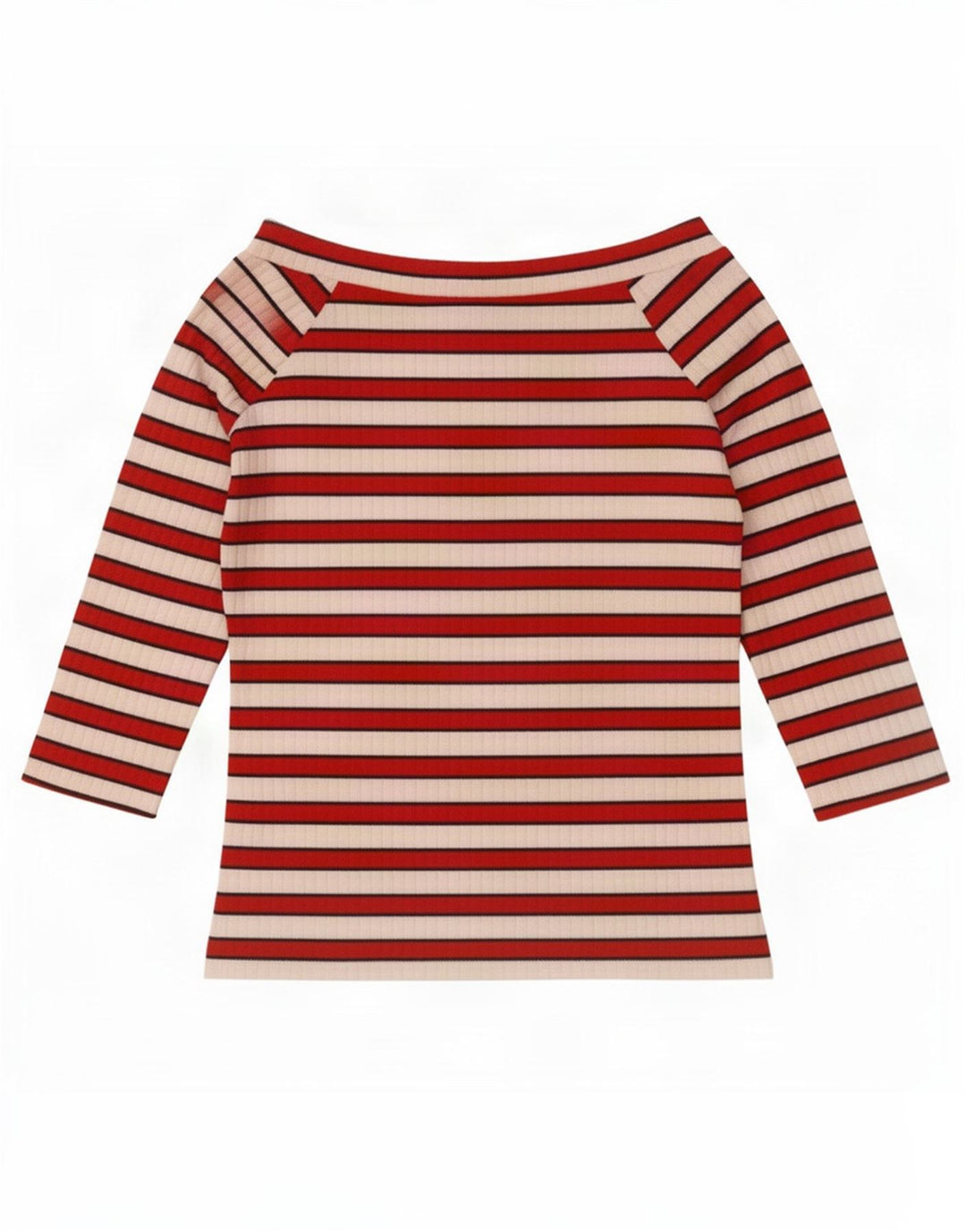Marks & Spencer Top con hombros descubiertos para mujer, manga 3/4, talla 40, talla mediana, color rojo a rayas