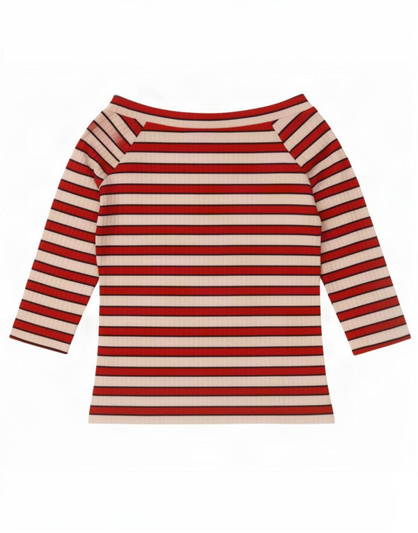 Marks & Spencer Top con hombros descubiertos para mujer, manga 3/4, talla 40, talla mediana, color rojo a rayas
