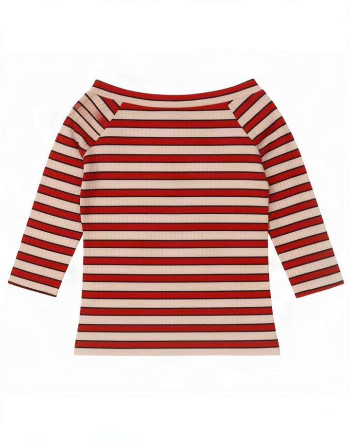 Marks & Spencer Top con hombros descubiertos para mujer, manga 3/4, talla 40, talla mediana, color rojo a rayas