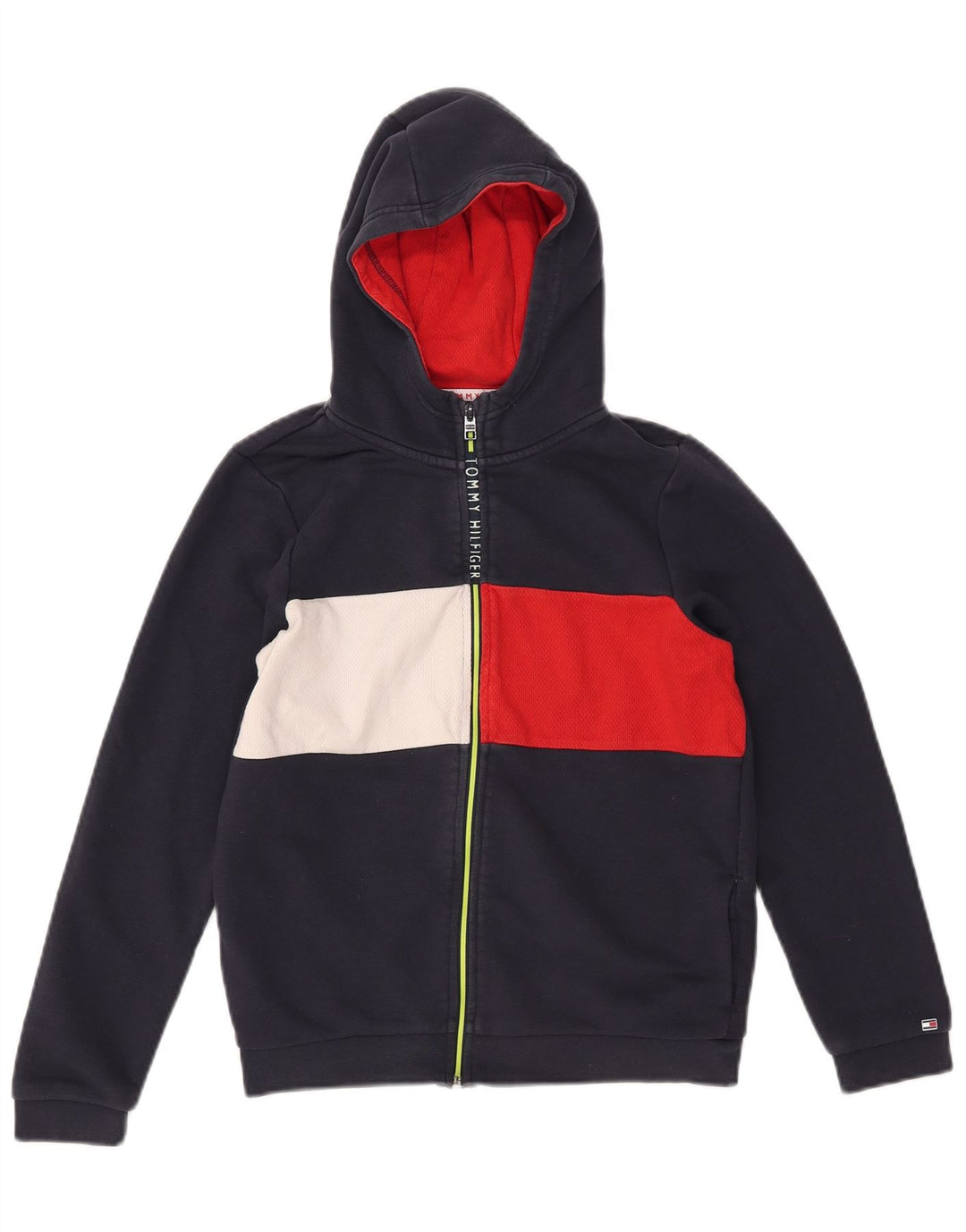 TOMMY HILFIGER Sudadera con capucha y cremallera para niño 11-12 años Azul marino Colorblock