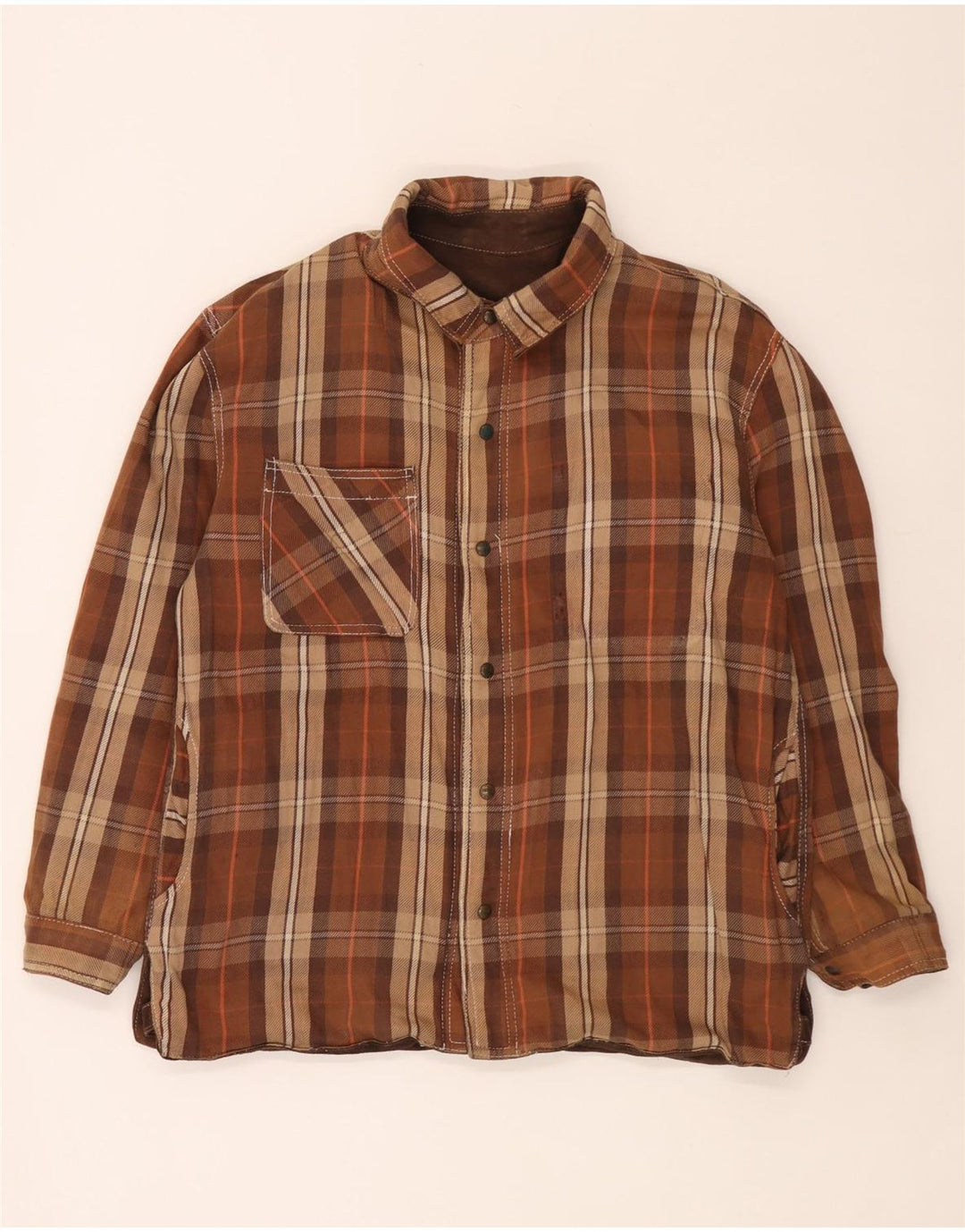 Diesel Chaqueta reversible para hombre UK 40 Large Marrón Cuero a cuadros