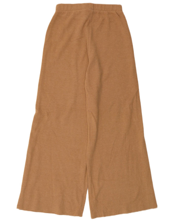 Zara Mujer Pantalones De Chándal De Pierna Ancha De Punto UK 42 Algodón Beige Medio