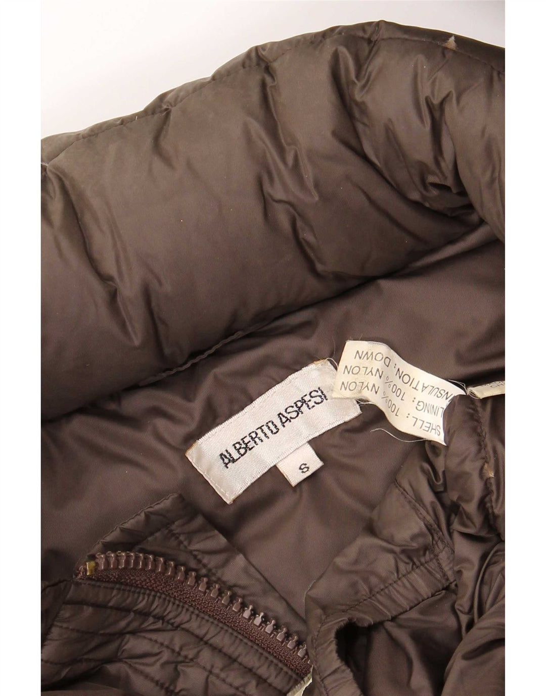 Alberto Aspesi Chaqueta acolchada con capucha para hombre UK 36 Small Brown Nylon