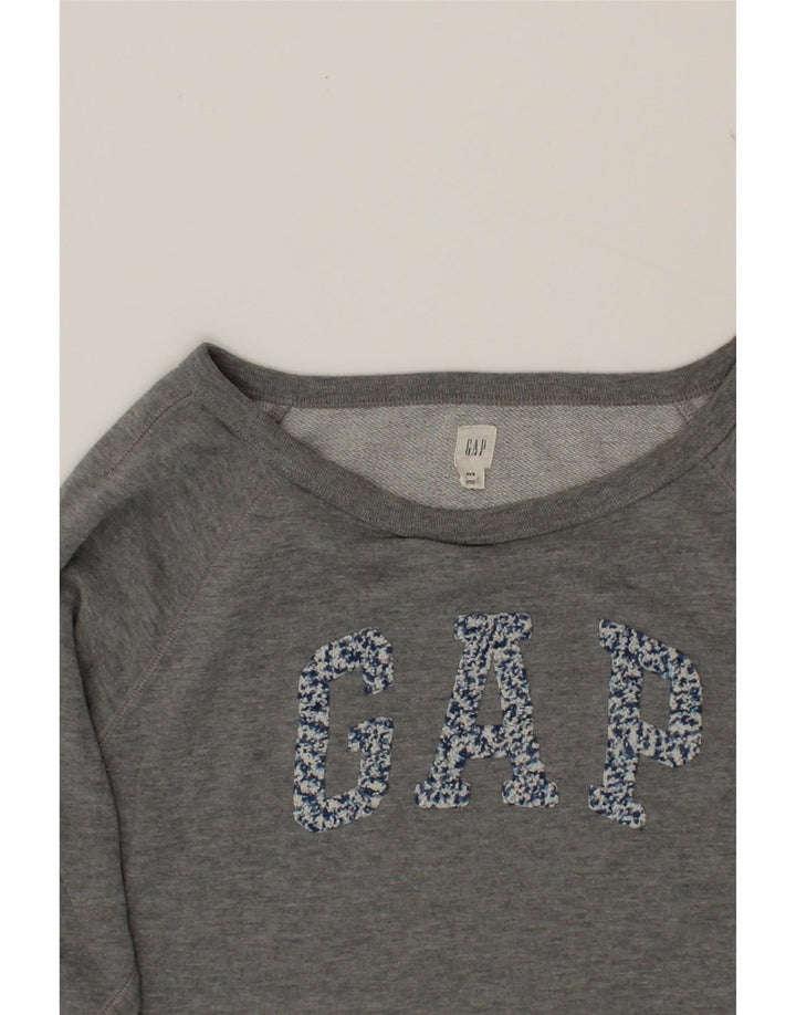 GAP Womens Oversized Graphic Sweatshirt Jumper UK 2 2XS Grey Cotton Vintage Gap and Second-Hand Gap from Messina Hembry 