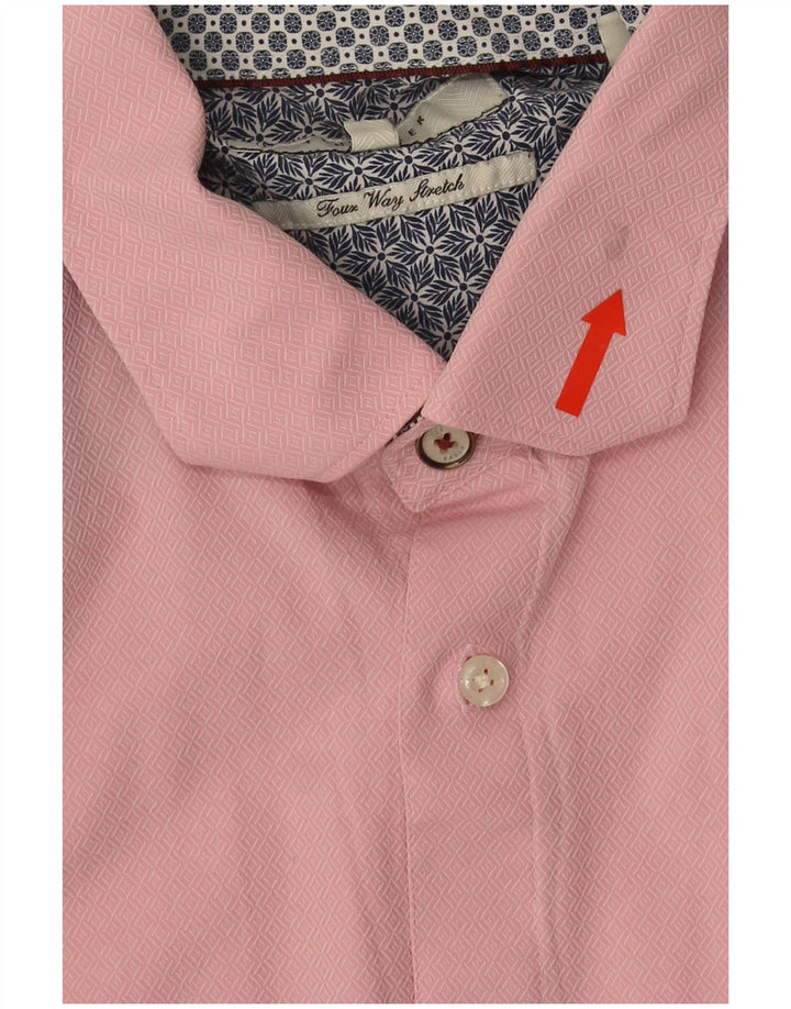 Ted Baker Camisa para hombre Talla 16 1/2 Algodón geométrico rosa grande
