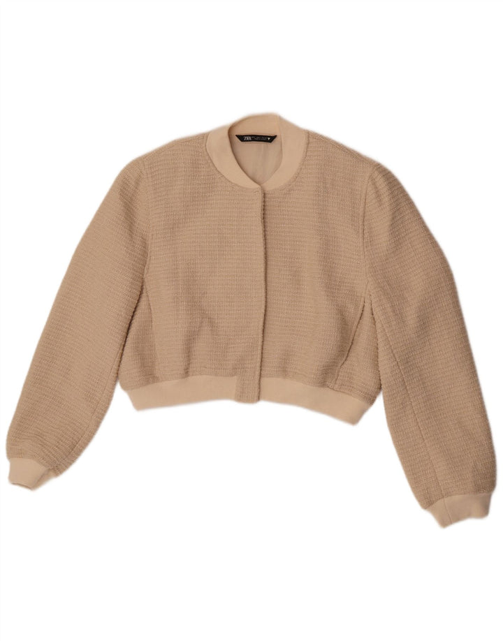 Zara Chaqueta Bomber Mujer UK 46 Grande Algodón Beige