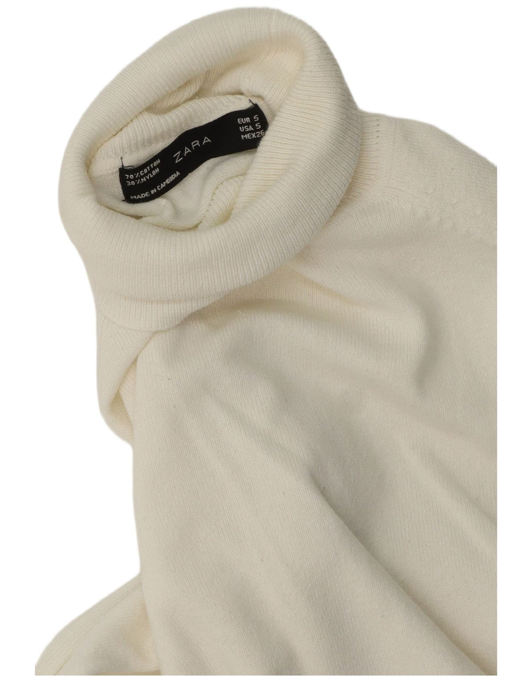 Zara - Jersey con cuello vuelto para mujer, talla 40, talla pequeña, algodón blanco