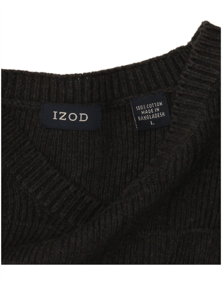 IZOD Jersey con cuello barco para hombre, jersey de algodón a cuadros gris grande