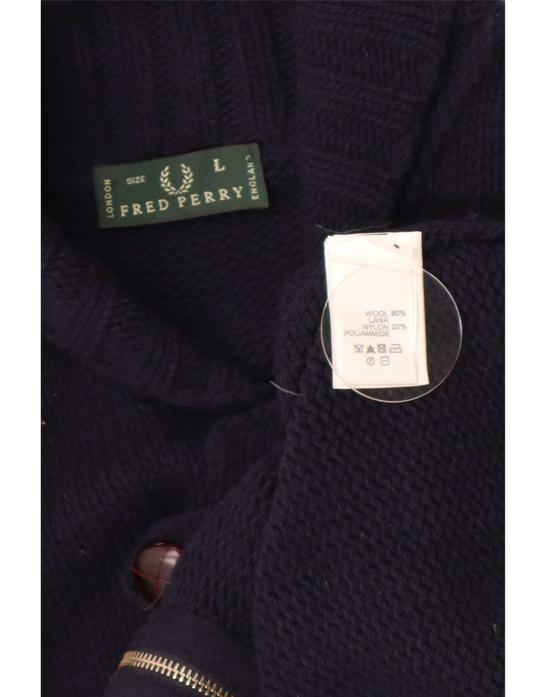 Fred Perry Suéter Cárdigan Para Hombre Grande Lana Azul Marino