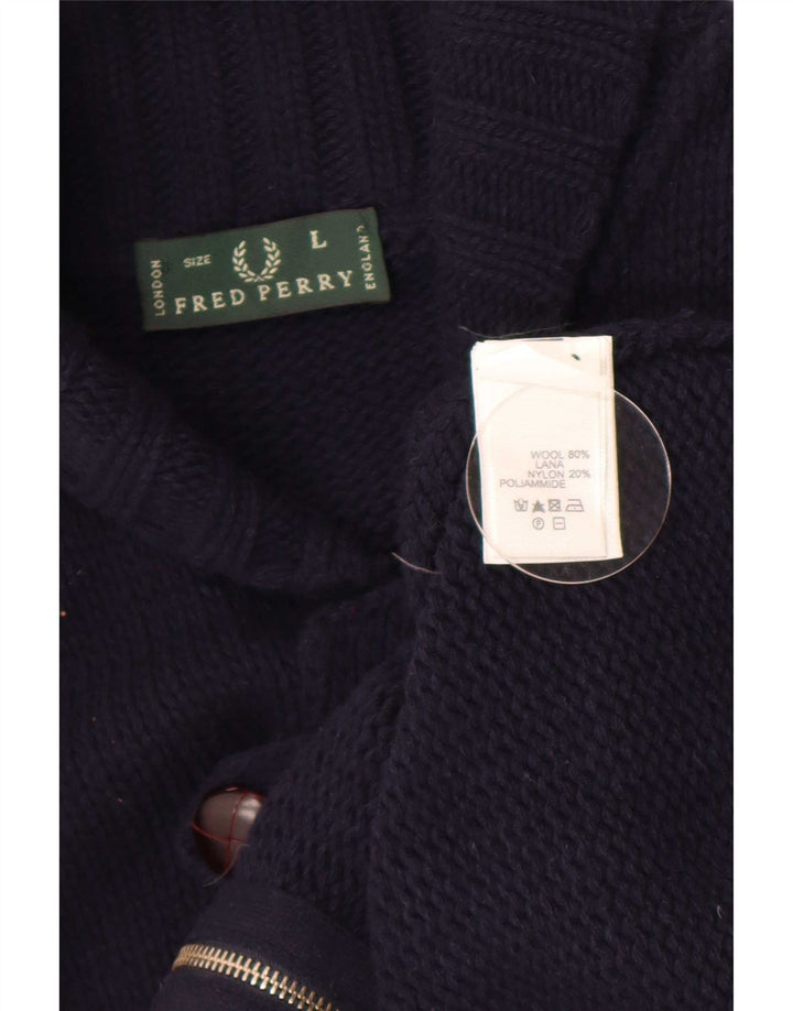 Fred Perry Suéter Cárdigan Para Hombre Grande Lana Azul Marino